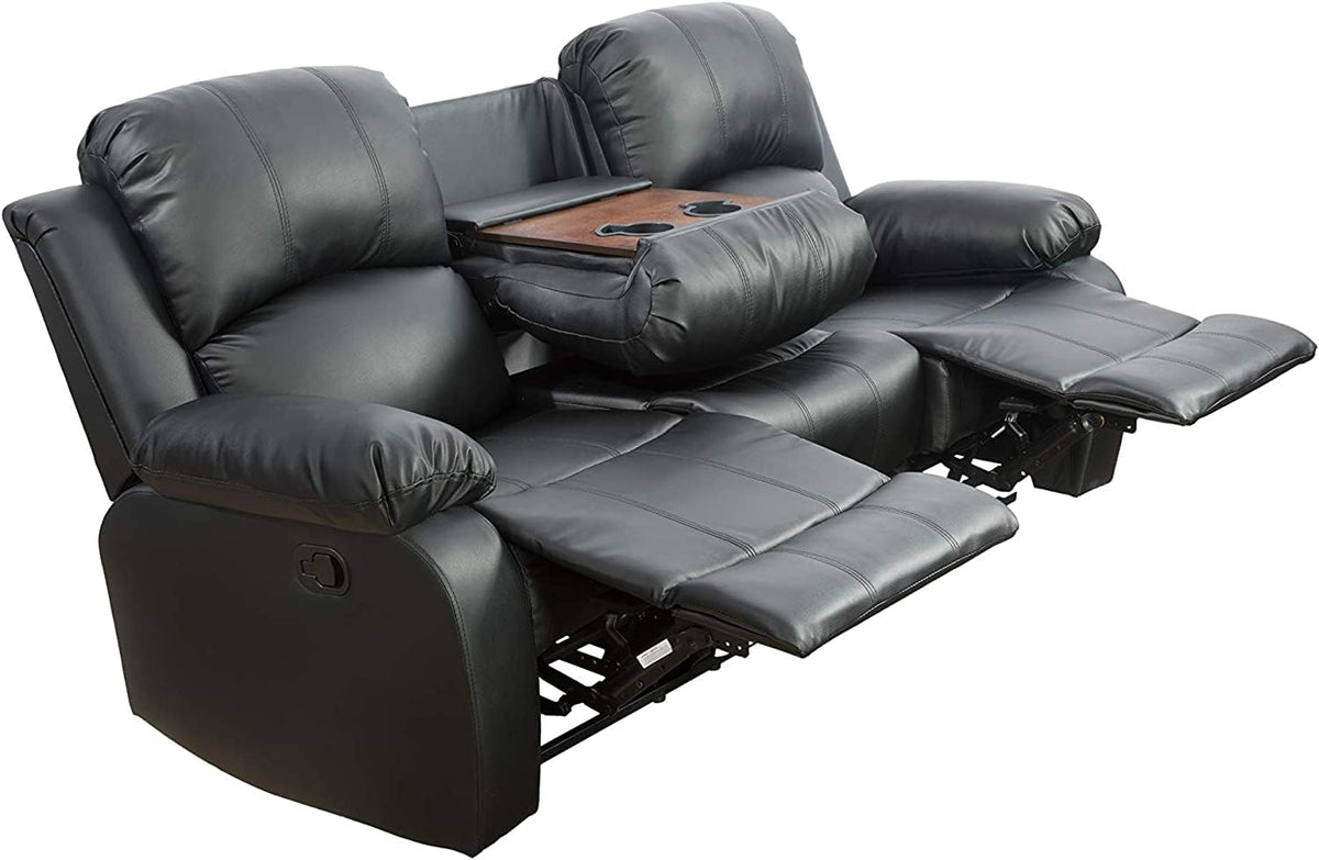 Bonded Leather Living Room Furniture Set Reclining Sofa Set Loveseat Furniture Sets in Living Room Sofa Recliners (3 Pieces, Blue Microfiber)