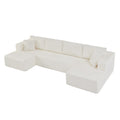 U-Shaped Modular Sectional Sofa with Corduroy Upholstery 132 in - Beige
