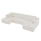 U-Shaped Modular Sectional Sofa with Corduroy Upholstery 132 in - Beige