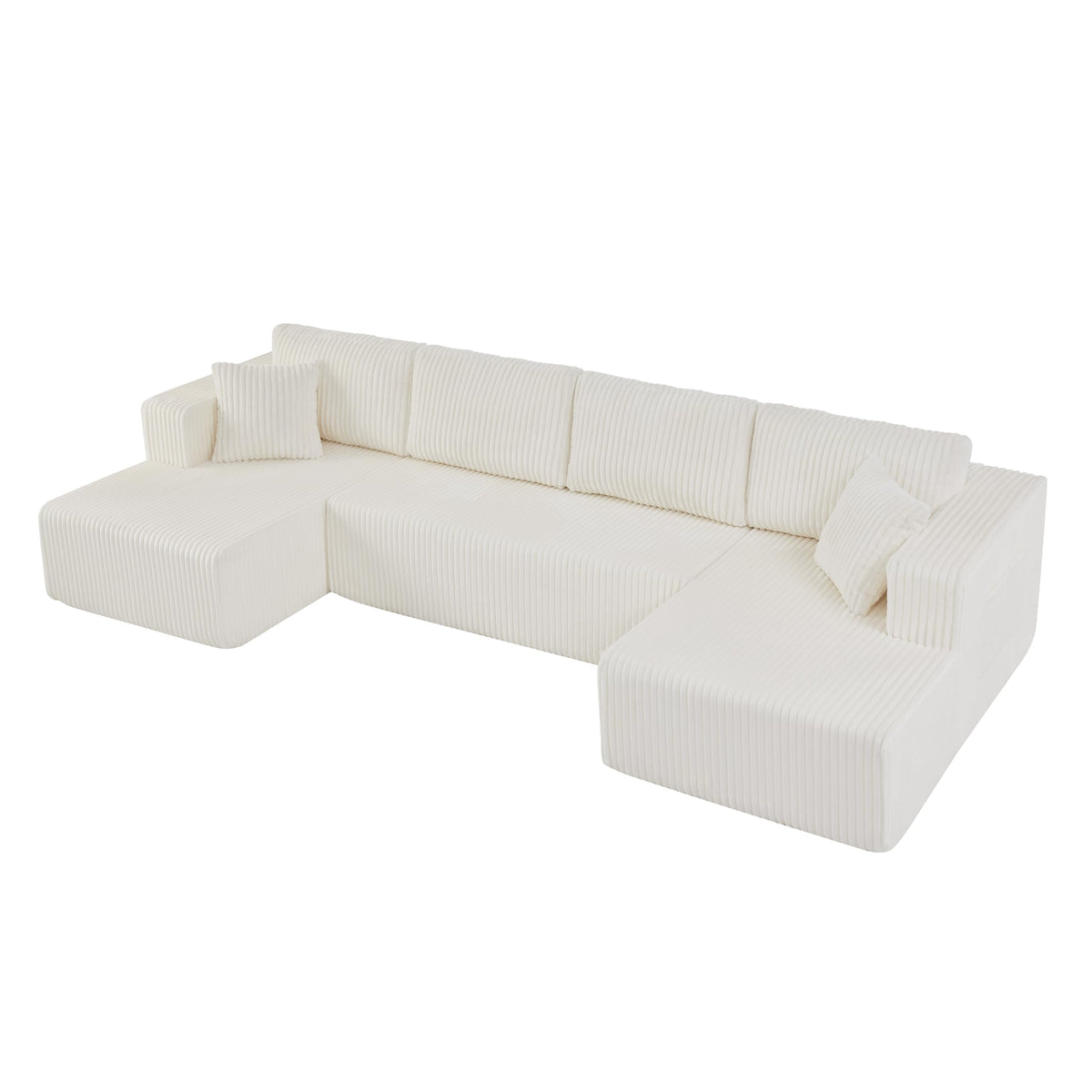 U-Shaped Modular Sectional Sofa with Corduroy Upholstery 132 in - Beige
