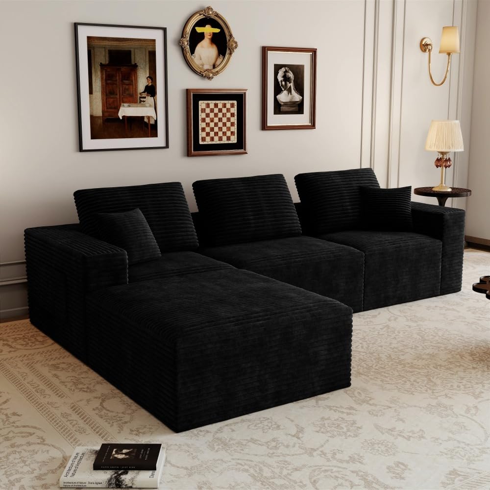 106.30 * 106.30" Modular sectional Sofa seat,Upholstered Compressed Couch for Living Room,Bedroom,Apartment,No Assembly Required,5 PC Free Combination (Black -)
