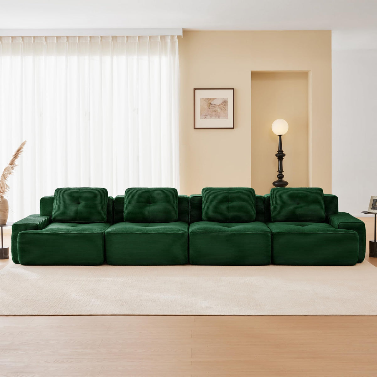 115.3” Camel Boneless Couches for Living Room, Modular Sectional Sofa with L-Shape Chaise, 3 Seater Comfy Upholstered Deep Seat Corduroy Fabric Cloud Couch No Assembly, Anti-Slip Design