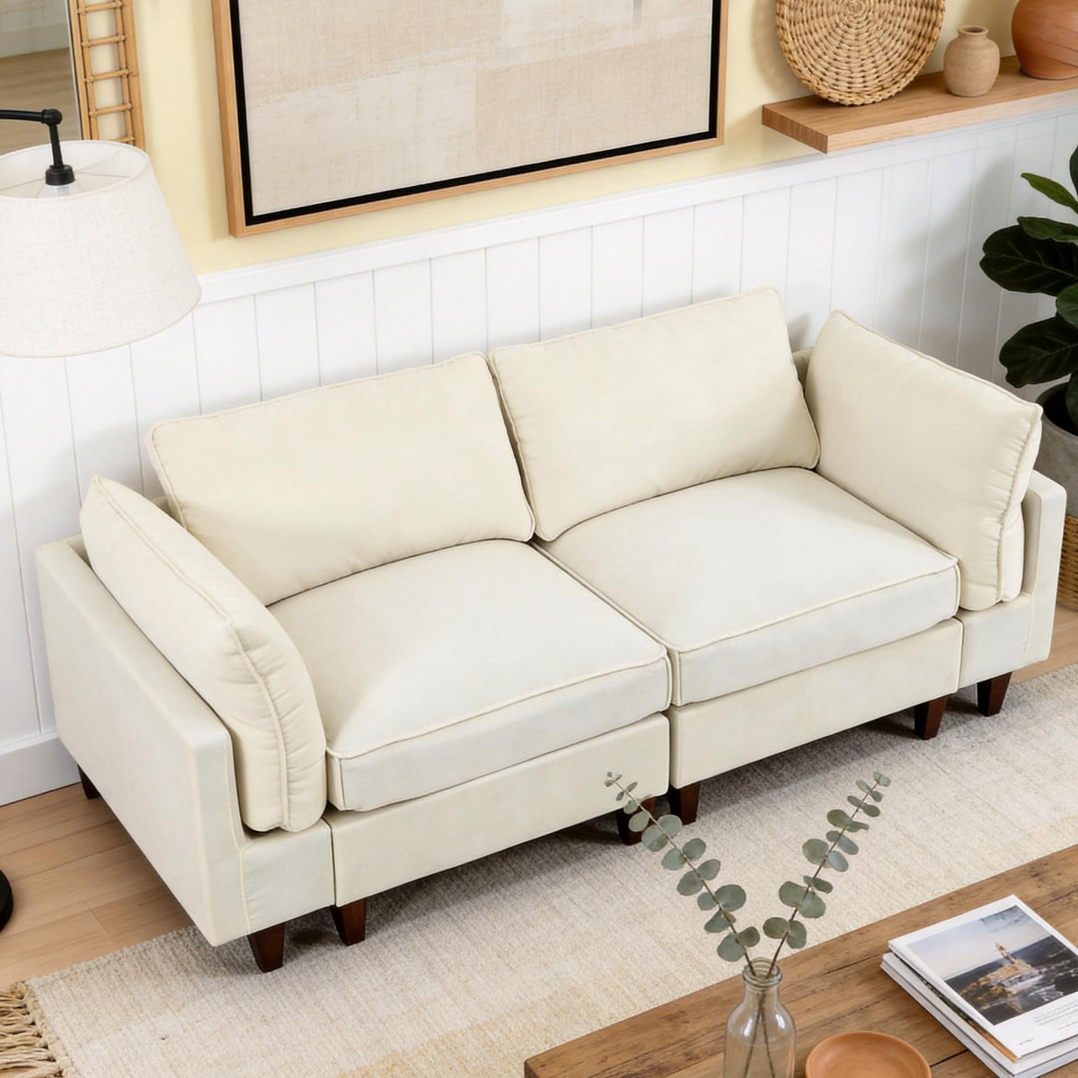 126" L Shaped Faux Leather Couch with Deep Seat for Living Room, Grey