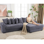 110.75" Modular L Shaped Sofa, Corduroy Fabric Sectional Couch,with a Movable Footstool, Cup Holders,Bring 8 Throw Pillows,Side Pocket,Unfold into a Bed,Dark Gray JZ993
