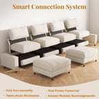 Vipbear 148" Modular Sectional U Shaped Sofa Couches,for Living Room,Oversized Cloud Couch with Movable Ottoman,Comfy Chenille Sofa with Pillow,Side Pockets,Bedroom,Apartment,Beige