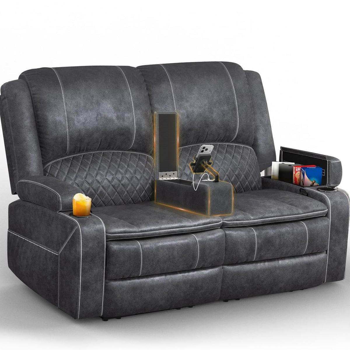 Yolsali Loveseat Recliner Sofa, RV Loveseat Wall Hugger (Velvet,Grey)