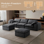 118'' Modular Cloud Couch, 3-Seater Boneless Sectional Sofa with 2 Ottoman