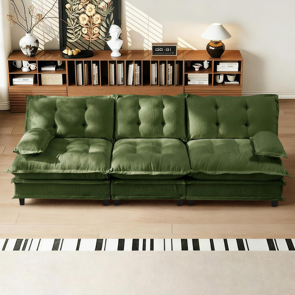 107.5" Modular Sectional Sofa-Chenille Deep 3 Seater L-Shaped Cloud Couch with Ottoman, Button Seat Cushions for Living Room & Apartment, Orange
