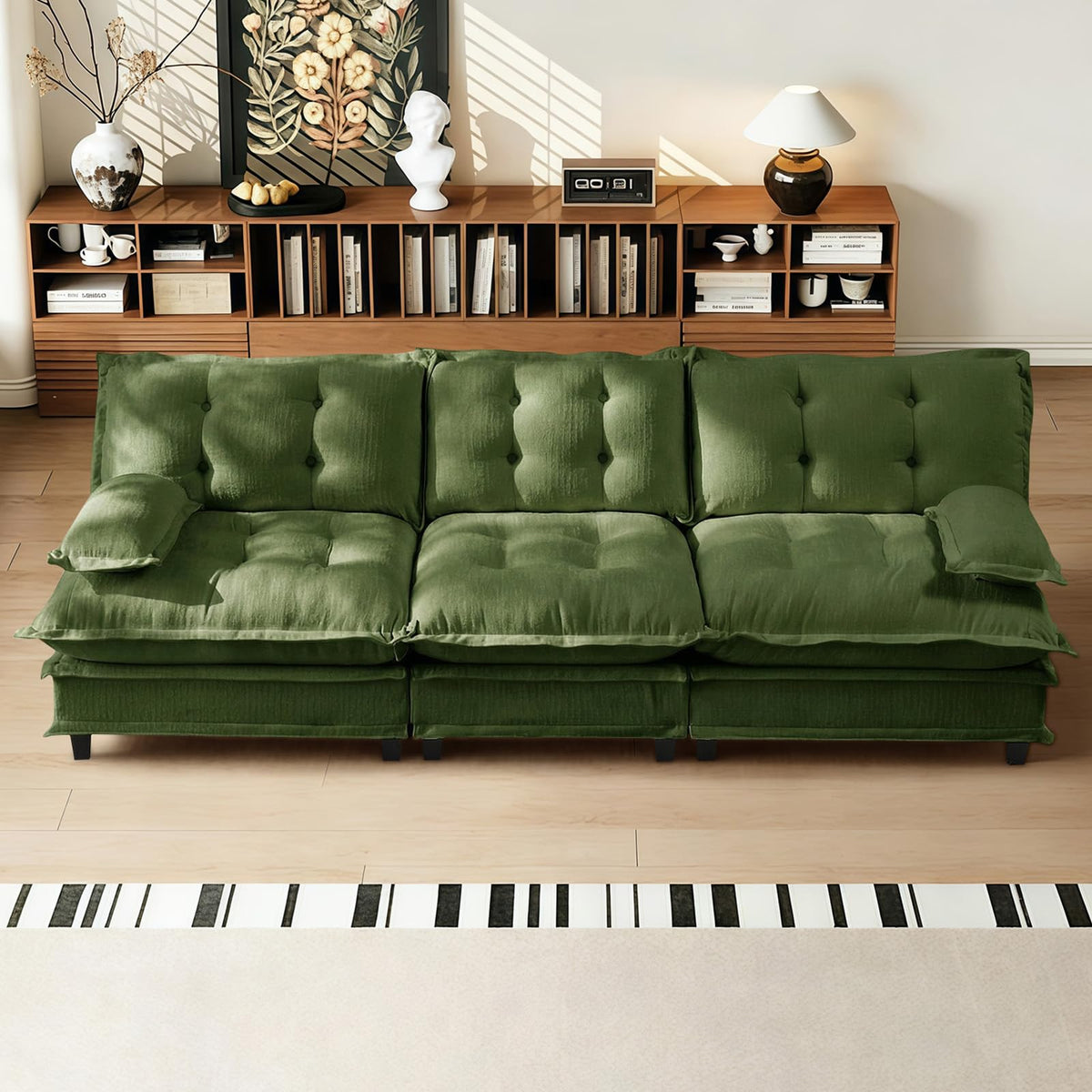 107.5" Modular Sectional Sofa-Chenille Deep 3 Seater L-Shaped Cloud Couch with Ottoman, Button Seat Cushions for Living Room & Apartment, Orange
