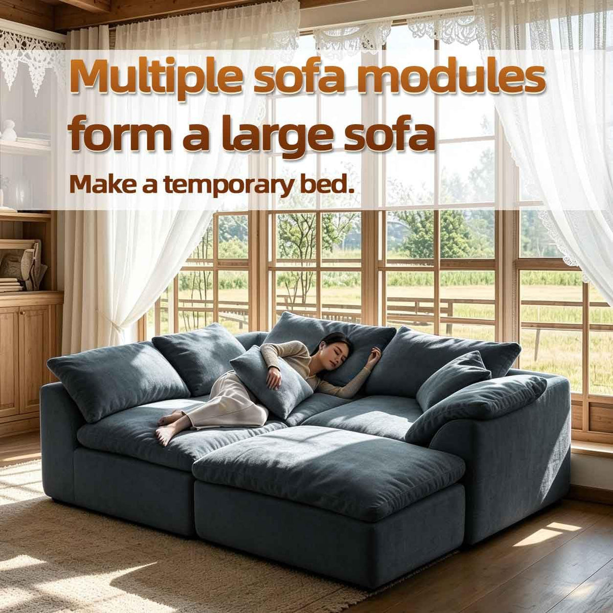 109" Modular Boneless Cloud Couch for Living Room, No Assembly Needed