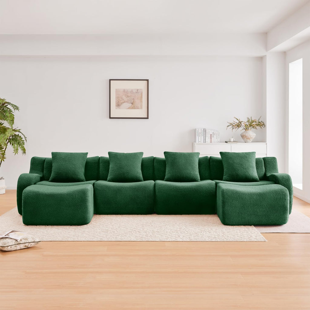 U-Shaped Boneless Sofa Teddy Green Modular Sectional Living Room Cozy