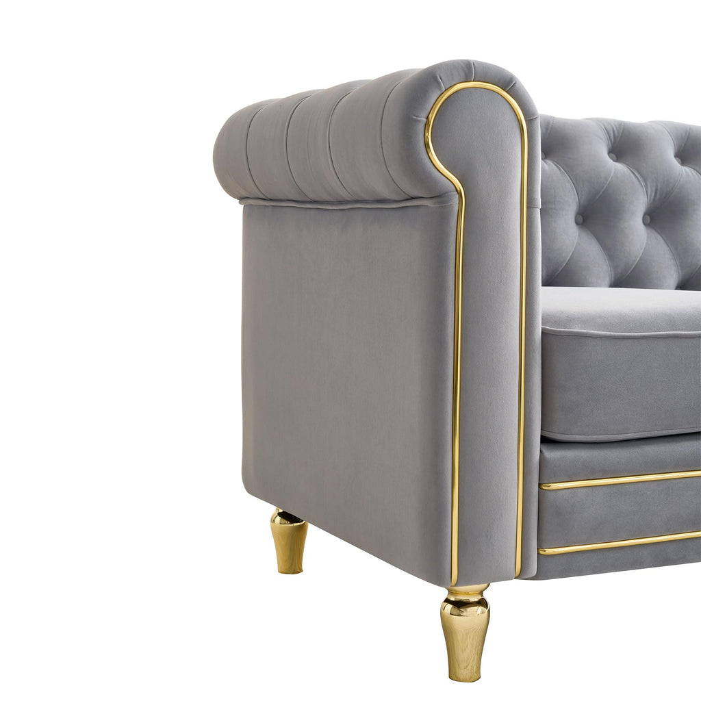 Velvet Sofa 84.65 inch for Living Room Light Grey Color