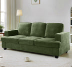 Velvet Sofa, Comfortable 3 Seater Couch with Deep Seating and High Density Foam, Loose Back Cushions, Wide Arms, Livingfor Home, Apartment, Office, Green