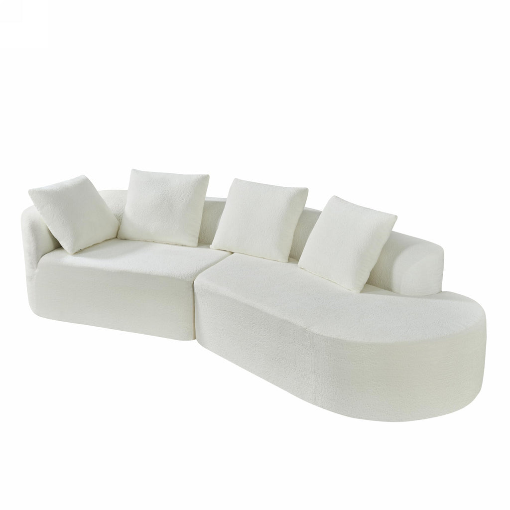 116" Curved Sectional Sofa with High Density Fully Compressed Sponge and Chaise Lounge, Pearl Upholstery, 2 Set, Fully Assembled Right Hand Facing, Perfect for Living Room, Lounge