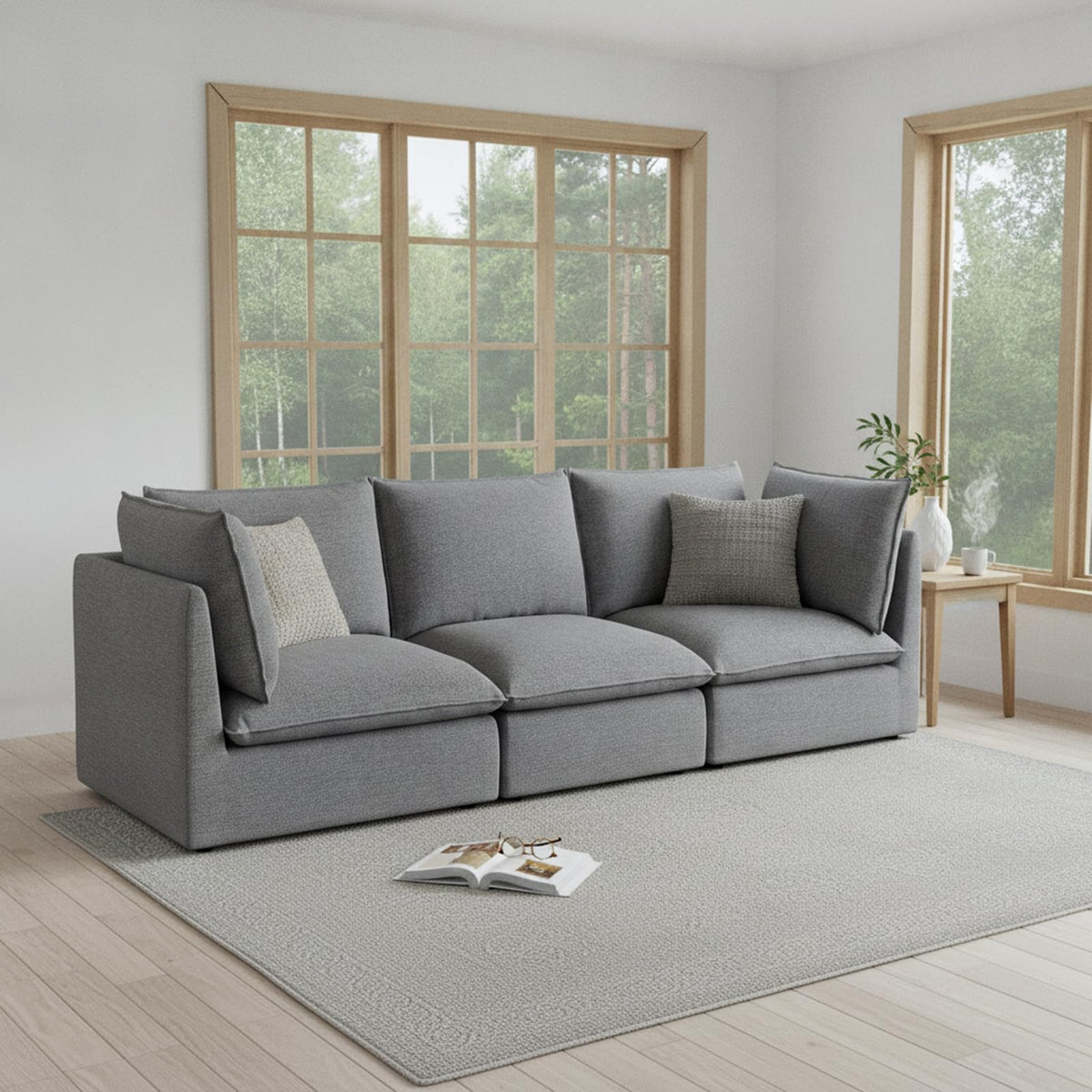 Waterproof Cloud Sectional Couches,High Backrest Down Filled Sofa for Living Room,94.5" Modular Sofas L-Shaped with Ottoman,Detachable Couch Covers,Cream White