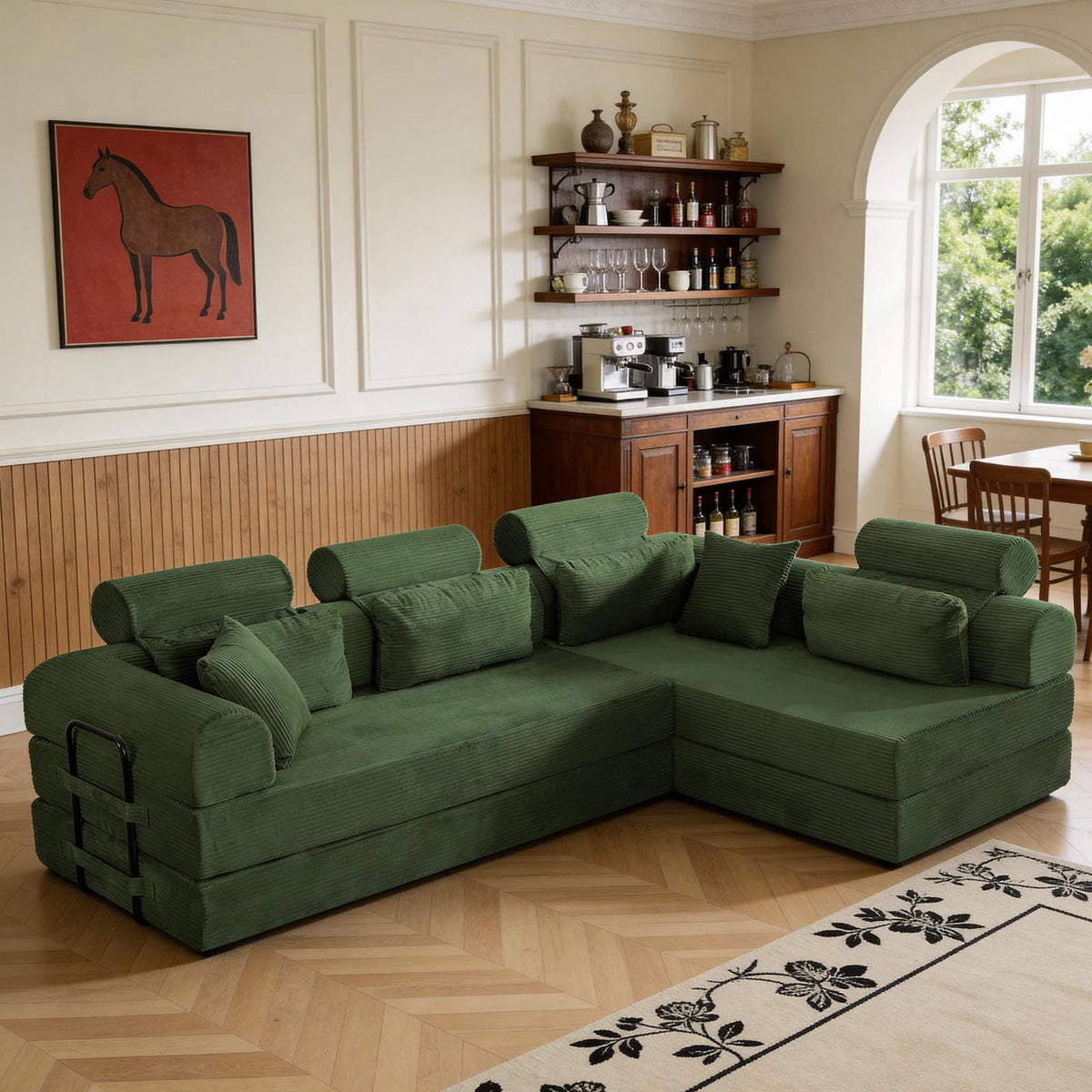 106" L-Shape Corduroy Sectional Sofa, Convertible Couch with Chaise