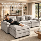 119" Cloud Couch Sectional, L Shaped Modular Sectional Sofa for Living Room, 3 Seater Sofa with 3 Removable Washable Pillows and 1 Ottoman, Light Gray