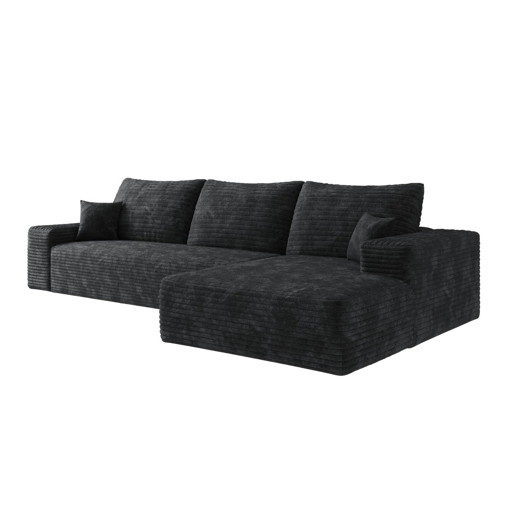 107" Cloud Sectional Couch with L Shape Chaise,Modular Sofa with Deep Seat, Upholstered Couches for Living Room Bedroom,No Assembly Required, Black(Plush Corduroy Fabric) IK741