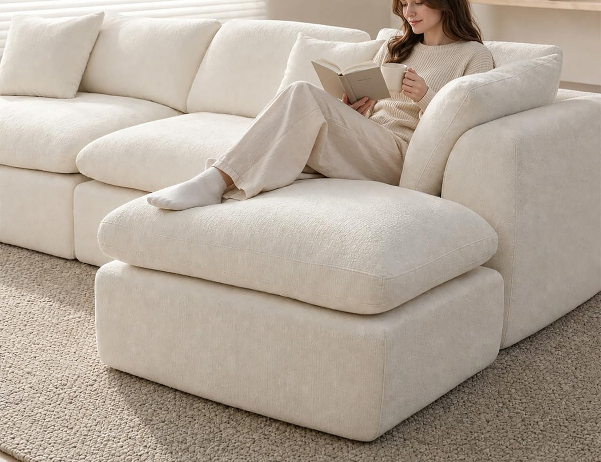 115 in Modular Sectional Sofa, L-Shaped Chenille, 3-Seater with Ottoman