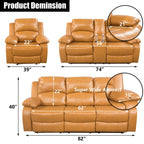Manual Leather Recliner Sofa Set for Living Room Furniture Sets,Reclining Couch Set, Leather Couch Set for Living Room/Lounge/Club/Apartment(Ginger,Sofa+Loveseat+Chair)