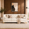 78.5" Cream White Faux Leather Sofa Couch for Living Room, Luxury Button T