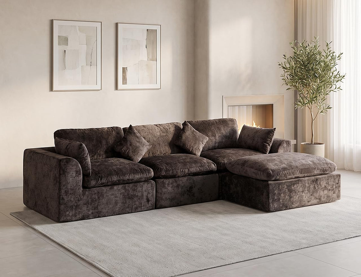 115 in Modular Sectional Sofa, L-Shaped Chenille, 3-Seater with Ottoman