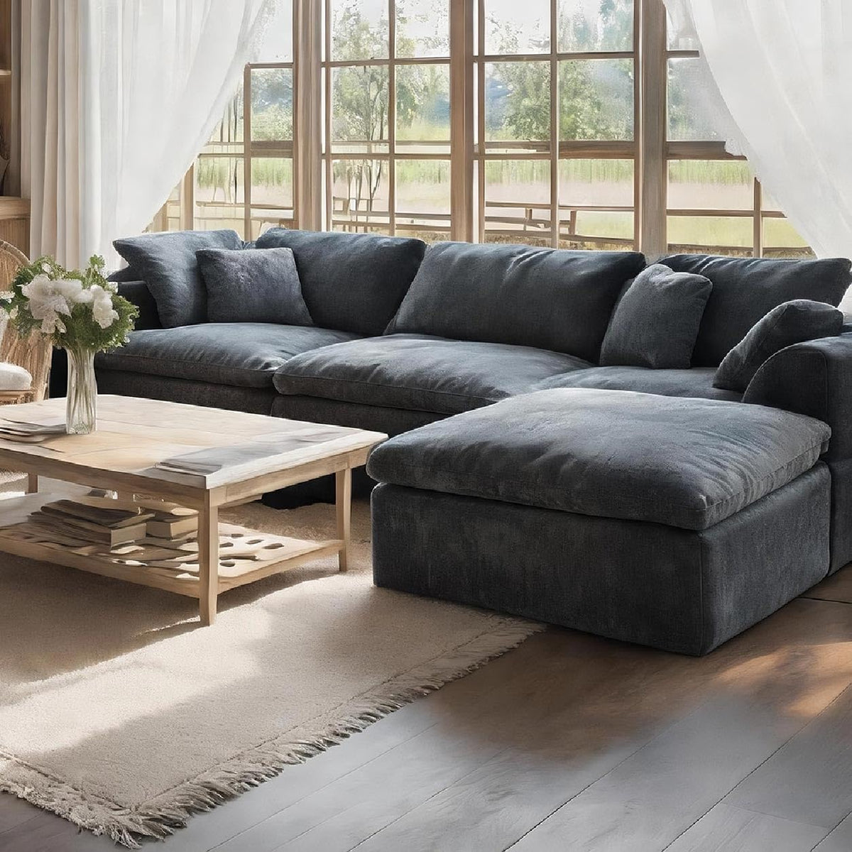 109" Modular Boneless Cloud Couch for Living Room, No Assembly Needed