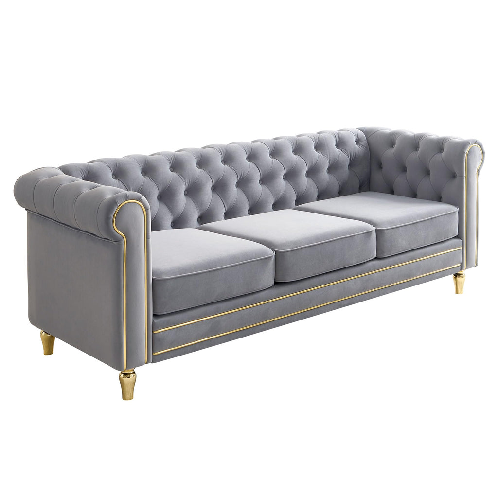 Velvet Sofa 84.65 inch for Living Room Light Grey Color