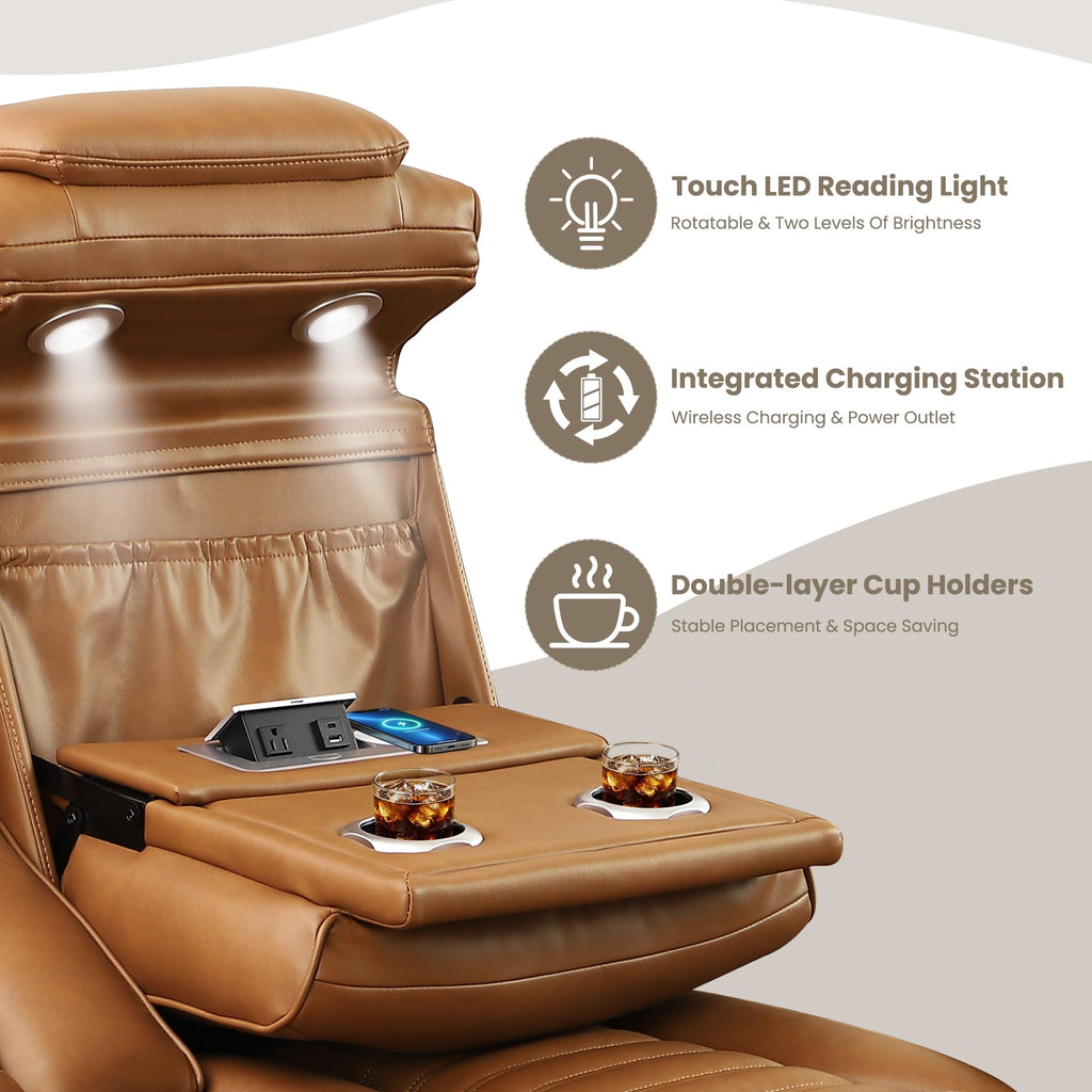 Zero Gravity Power Reclining Sofa Adjustable Headrest & 7 Colors LED Lighting, Power Recliner Sofa with Reading Lighting, Armrest Storage for Home Theater, RV