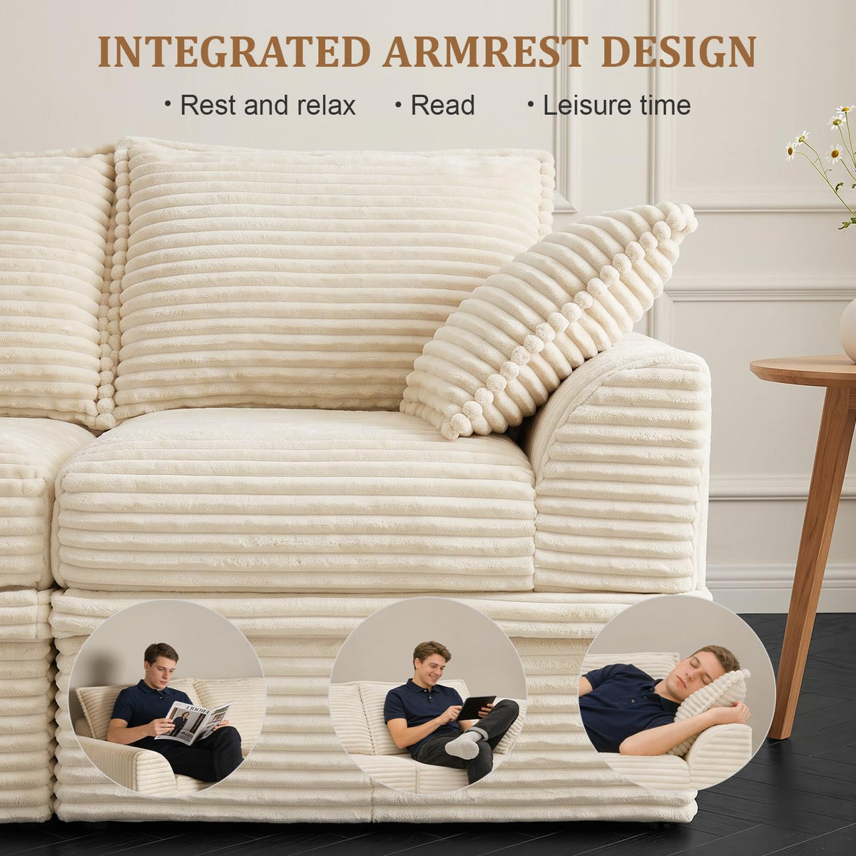 Upgrade Boneless Couch with Storage, Extra Deep&High Seat Modular Sectional Sofa 3 Seater U Shaped Cloud Couch with Ottoman, Tool-Free Assembly Sectional Couches for Living Room