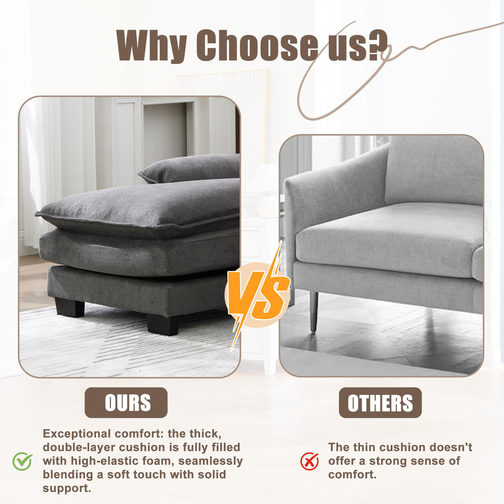 U Shaped Cloud Couch, 110" Chenille Comfy 4 Seat Sectional Couches for Living Room, Modular Sofa Sleeper with Double Chaise Foam for Apartment