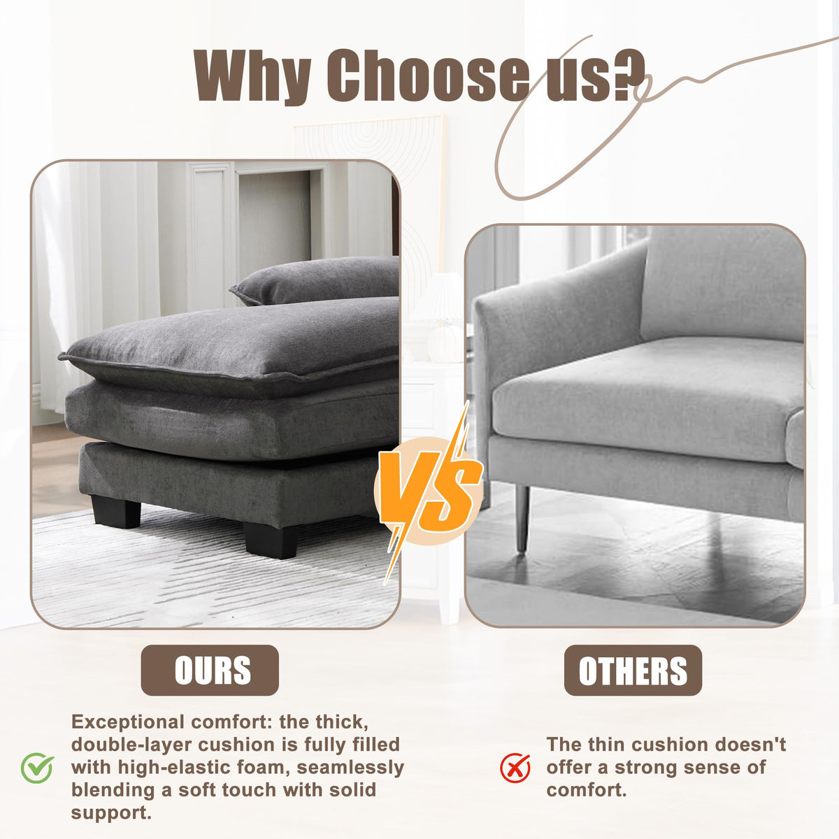 U Shaped Cloud Couch, 110" Chenille Comfy 4 Seat Sectional Couches for Living Room, Modular Sofa Sleeper with Double Chaise Foam for Apartment