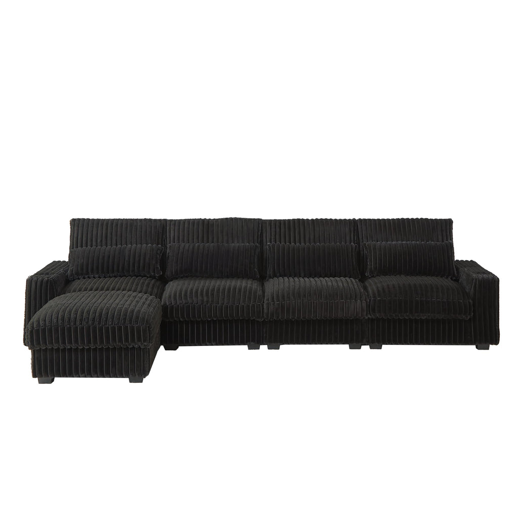126 inch Corduroy with Cup Holder Super Large L Shaped Sofa, Movable Footrest, Four Waist Pillows and Four Back Cushion, with USB Port and Type C Port