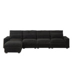 126 inch Corduroy with Cup Holder Super Large L Shaped Sofa, Movable Footrest, Four Waist Pillows and Four Back Cushion, with USB Port and Type C Port