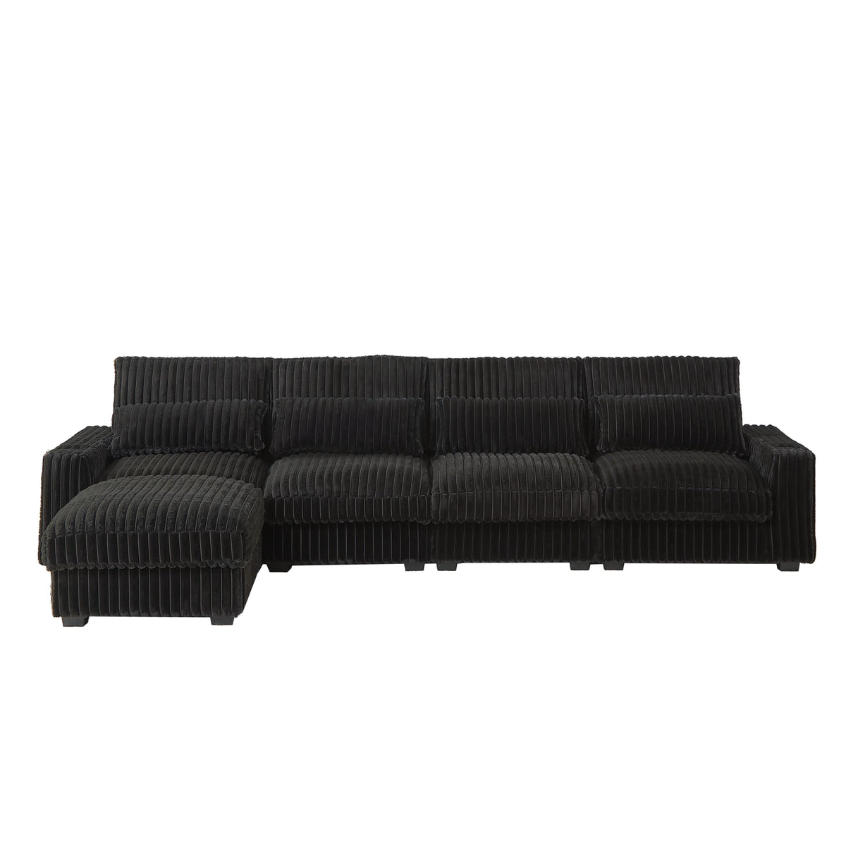 126 inch Corduroy with Cup Holder Super Large L Shaped Sofa, Movable Footrest, Four Waist Pillows and Four Back Cushion, with USB Port and Type C Port AH915
