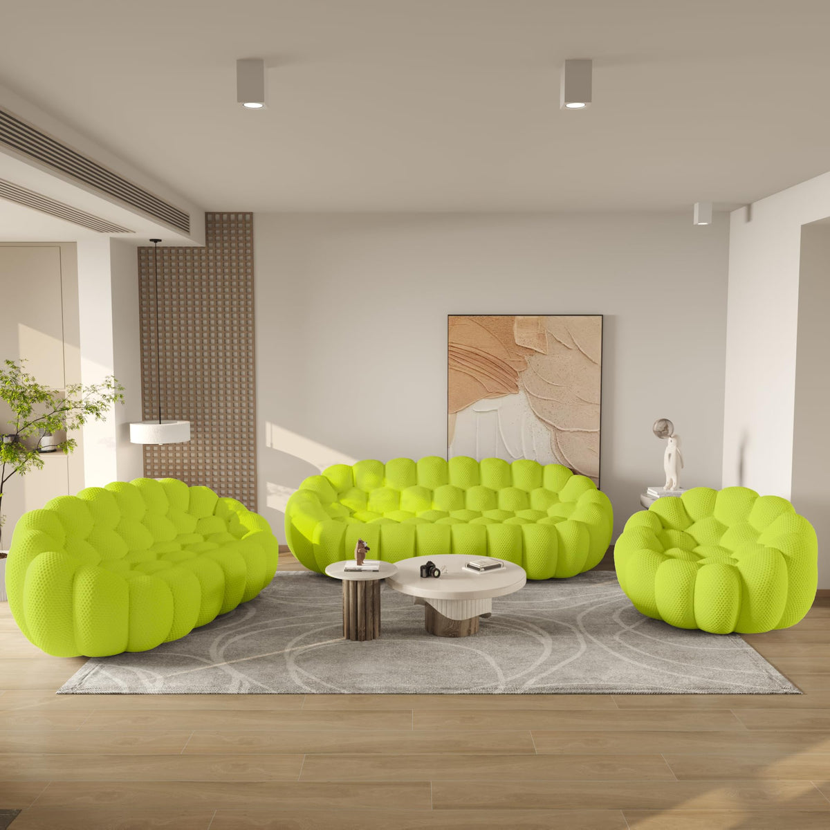 WJShome Modern Bubble Sofa Couch, 79.53" Curved Sofas for Living Room, Boneless Large Bean Bag Chair,Deep Seat Floor Sofas Chair Lounge 3 Seater for Home,Orange