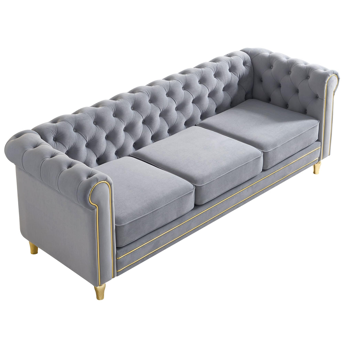 Velvet Sofa 84.65 inch for Living Room Light Grey Color