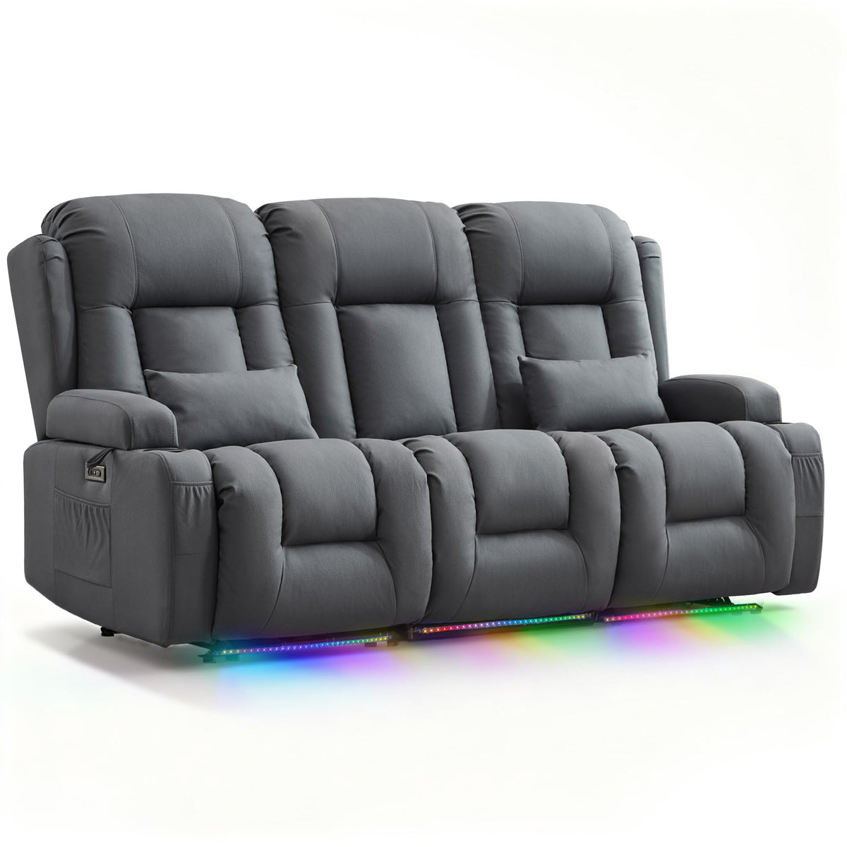 TUNYI Wall Hugger Loveseat Recliner Sofa with Console, Power Reclining Loveseat RV Couch with Massage & Heat/USB/Outlet/Storage/LED Light/Speaker (Blue, 2 Seat with Console)