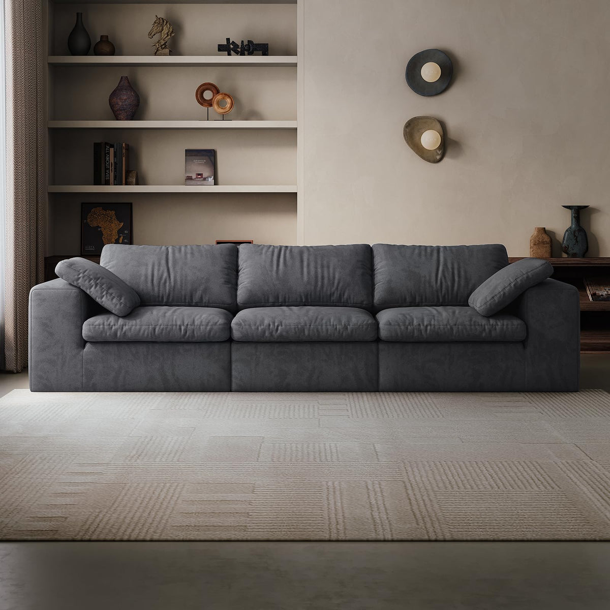 118'' Modular Cloud Couch, 3-Seater Boneless Sectional Sofa with 2 Ottoman