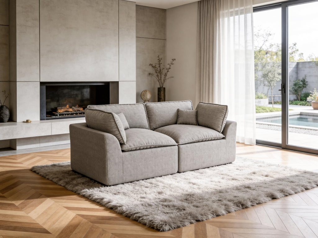 108" Corduroy Modular Sectional Sofa with Ottoman, Boneless Cloud Couch for Living Room, Convertible L-Shape Extra Deep Seat Floor Sofa, Dark Grey