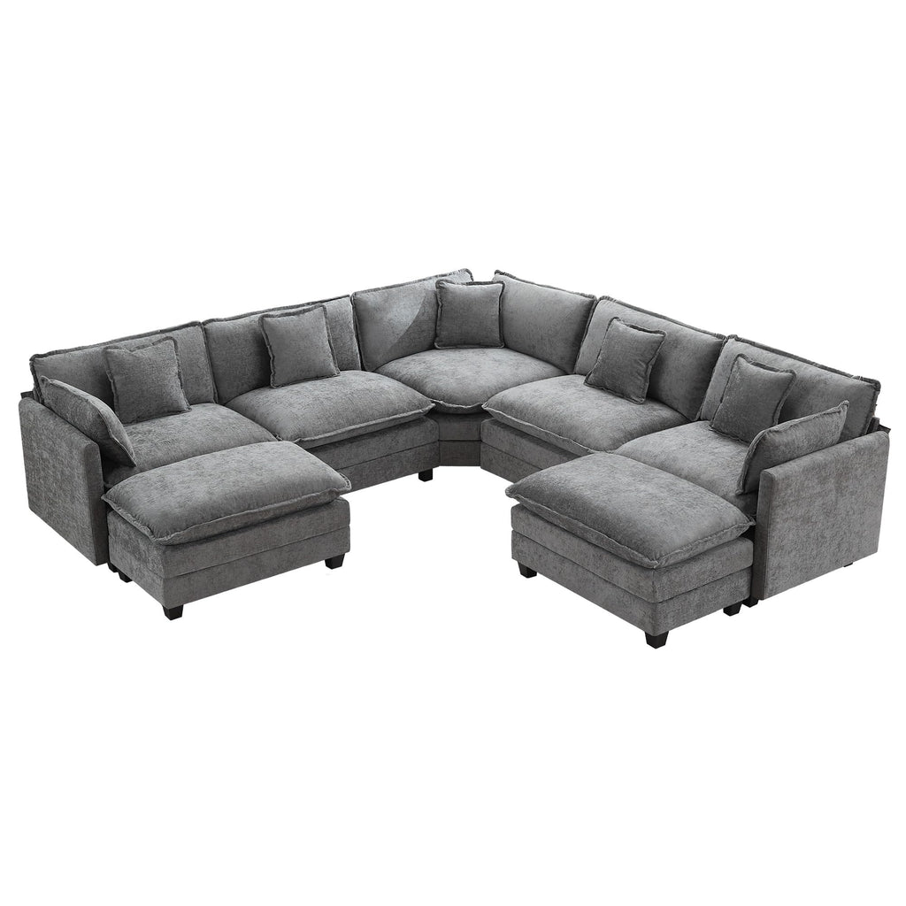 113" V-Shaped Cloud Couch, Modular Sectional for Living Room, Light Grey
