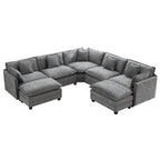 113" V-Shaped Cloud Couch, Modular Sectional for Living Room, Light Grey