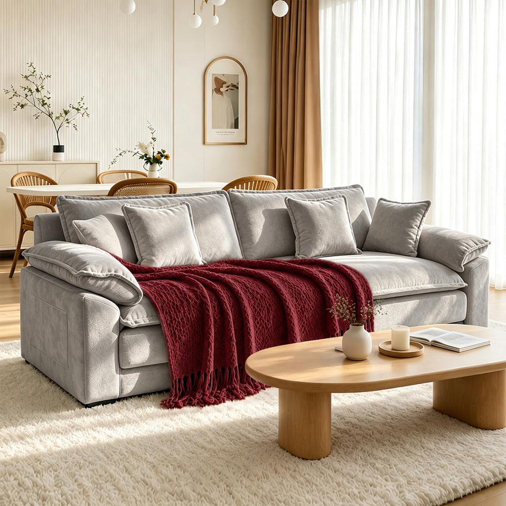 119" Cloud Couch Sectional, L Shaped Modular Sectional Sofa for Living Room, 3 Seater Sofa with 3 Removable Washable Pillows and 1 Ottoman, Light Gray