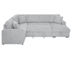 122 Inch Pull Out Couch, Rabbit Plush Fabric Sofa Bed with USB Ports, Oversized U Shape Sectional Sleeper Sofa Bed with Storage Chaise, Grey