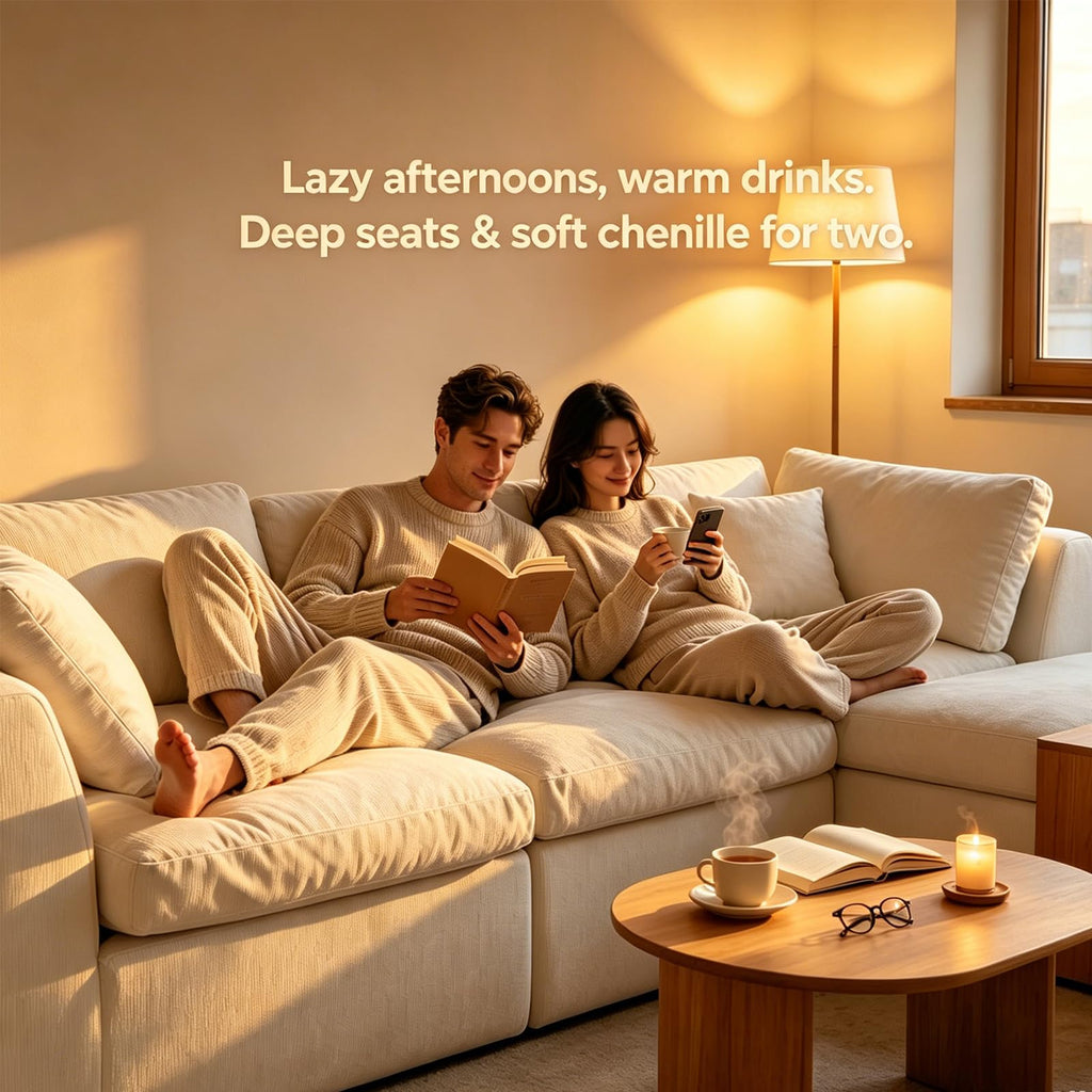 112.5" Modular Sectional Sofa, Chenille L Shaped Cloud Sectional Couch with Movable Ottoman & Deep Seat, 4 Seat Couches with 4 Pillows for Living Room, Apartment, Office, 1200LBS Capacity, Beige