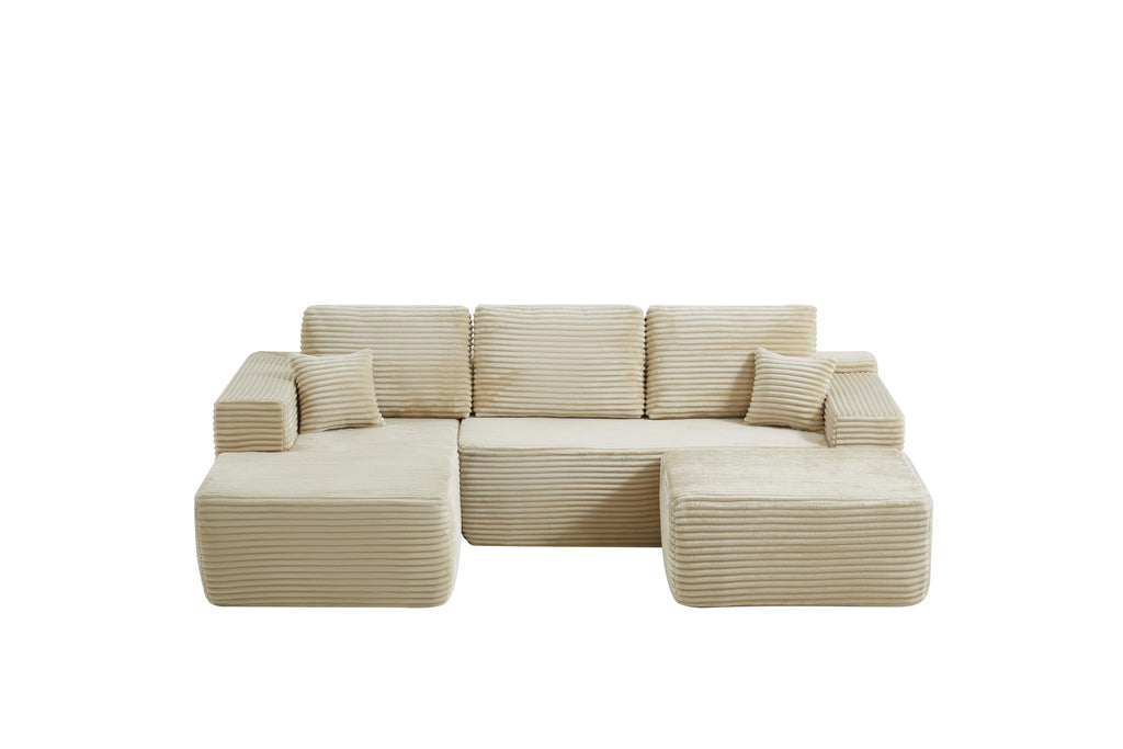 105.7" Cloud Sectional Couch with U Shaped Chaise,Modular Sofa with Deep Seat, Upholstered Couches for Living Room Bedroom,No Assembly Required,(Plush Fabric),Beige JB748