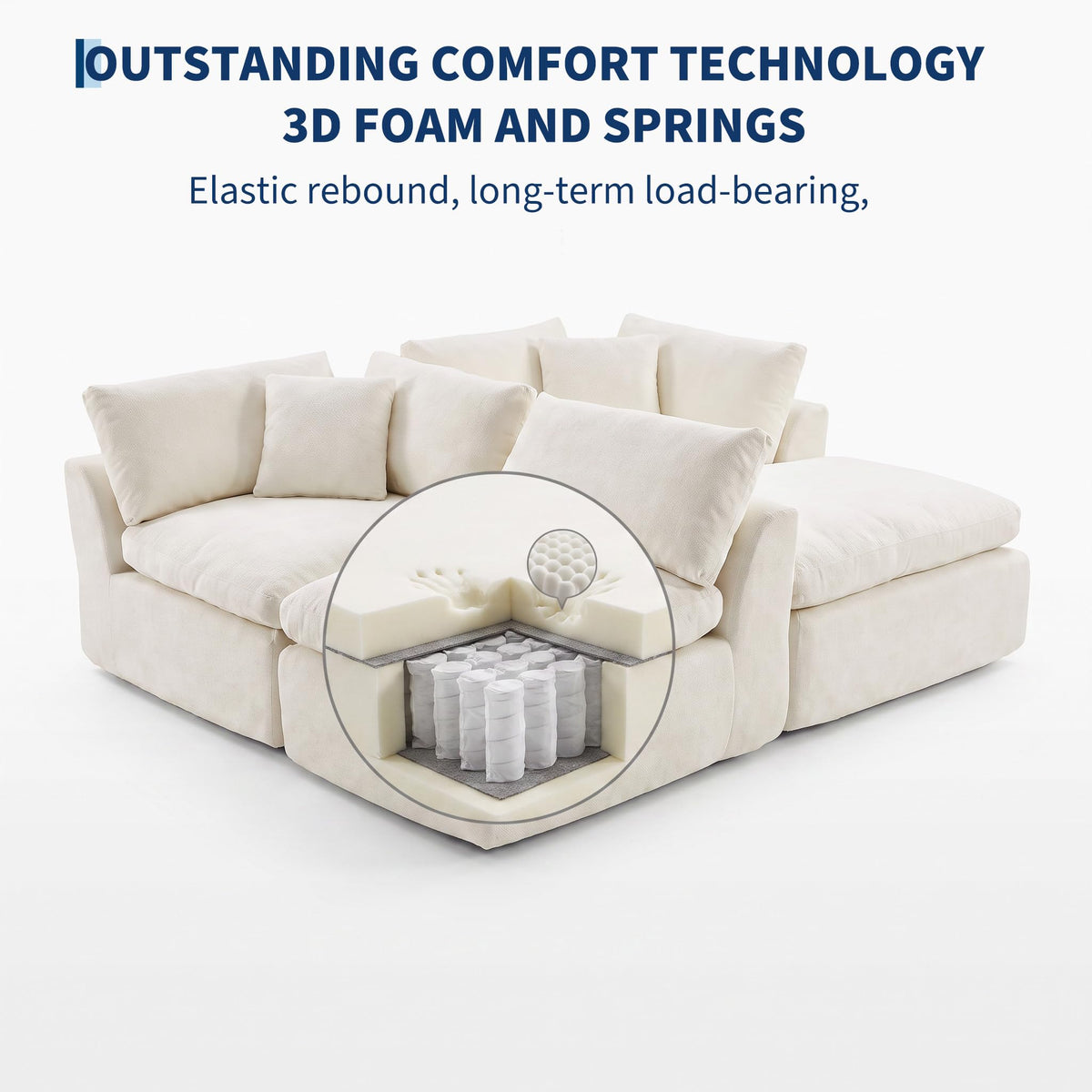 110" Cloud Sectional Couches for Living Room, Dark Gray Chenille Sofa