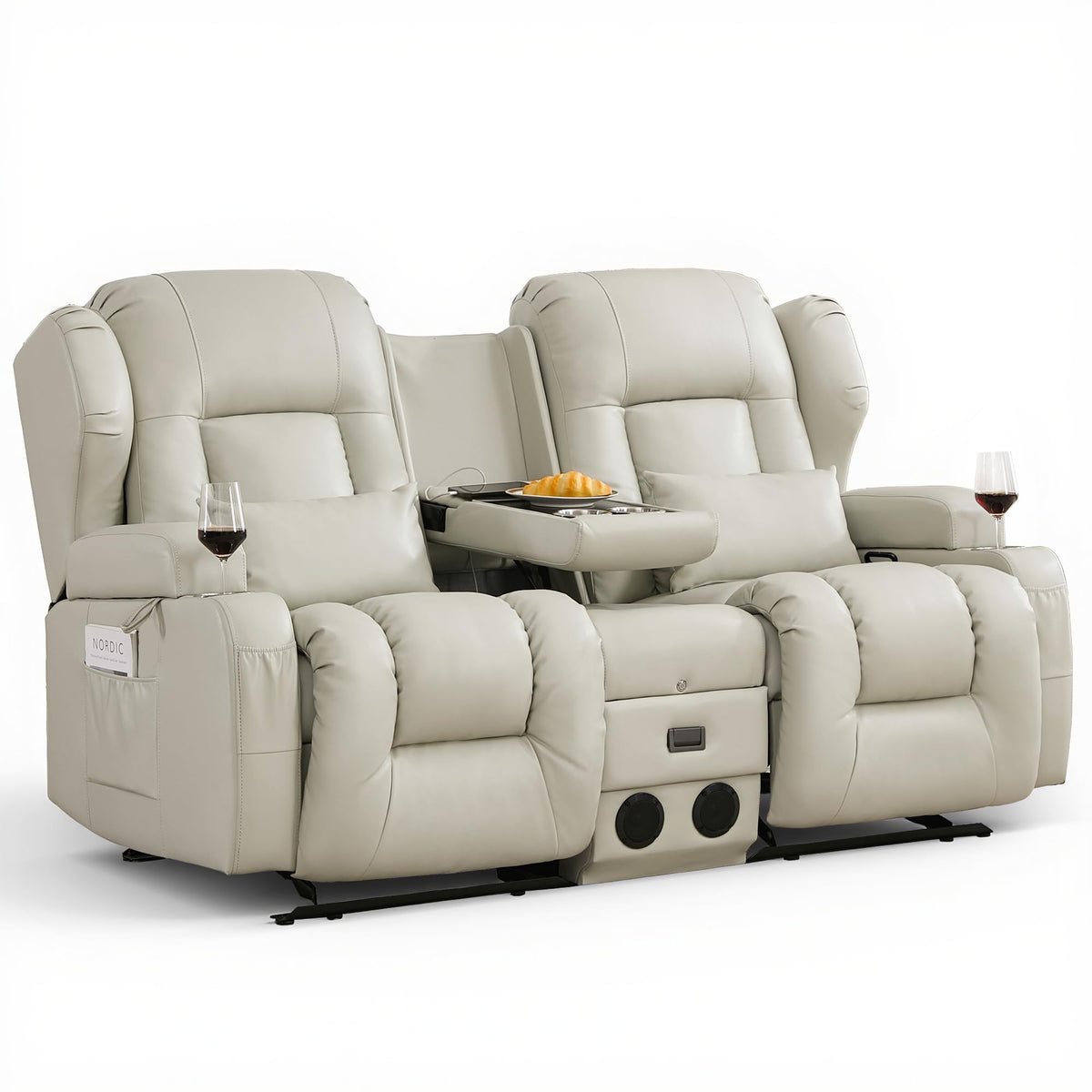 URRED Manual Loveseat Rocker Recliner Sofa with Console，Dark Gray