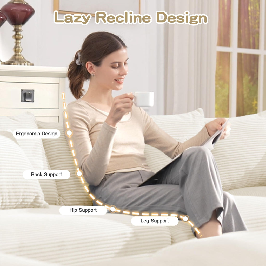 130" Oversized Modular 3-Seater Sectional Sofa, Cloud Corduroy Fabric with Extra-Thick Armrests, Ergonomic Deep Seat Couch for Living Room, Easy Assembly Sofas for Living Room(Cream)