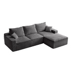 110" L Shaped Sectional Sofa, Full Compression 3 Seater Cloud Couch with Chaise, No Assembly Required Sofa for Living Room, Ultra Soft Deep Seat Modular Sofa(Corduroy, Grey) NE887